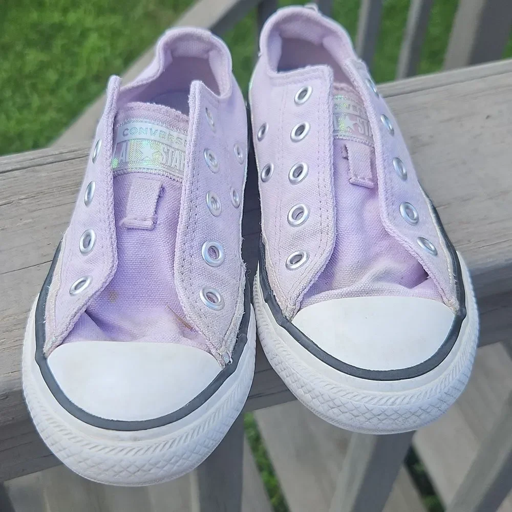 Converse Kids Purple Canvas Sneakers With Irridescent Trim Size 12